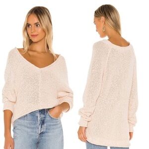 Free People Cream Bright Lights Chamoix V-Neck Sweater